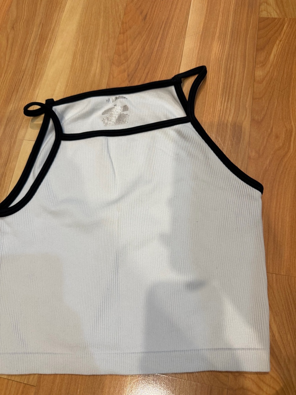 wild fable White Ribbed Halter Crop Top with Black Trim